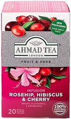 Ahmad Tea Rosehip & Cherry Infusion, 20-Count Tea Bags, Rosehip, Hibiscus & Cherry , 1.4 Oz, (Pack of 6)