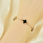 Black Titanium Steel Bracelet Four-Leaf Clover Bracelet Simple Design Style Exquisite Enamel Jewelry Lucky Symbol Jewelry Gift for Women