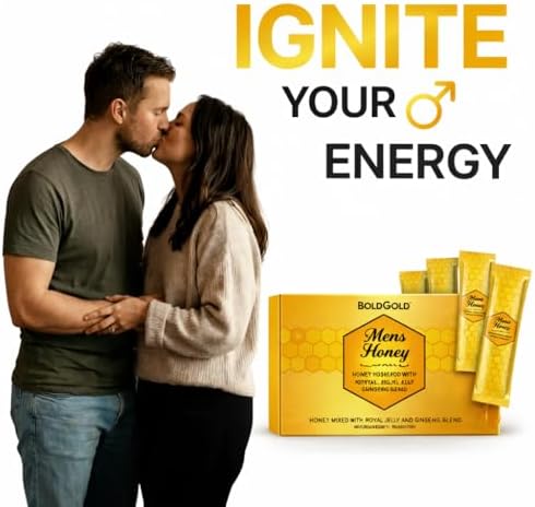 BoldGold Mens Honey, Royal Jelly and Ginseng Blend, Extra Strength, No Added Sugar, 24 Sachets, 18g Each