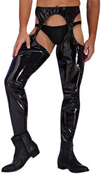ACSUSS Mens Wet Look Leather Pants Tight Trousers Cutout Skinny Long Legging Pants Clubwear