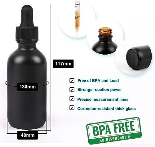 2oz Glass Dropper Bottle,Preety Texture Tincture Bottles with Precise Scales Eye Droppe,for All Kinds Of Mixed Liquids,Leak-Proof Design for Easy Travel (Black Frosted-24Pack)