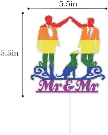 Rainbow Mr And Mr Gay Cake Topper,Men Wedding Engagement Cake Decor, LGBT Couple Groom and Groom Wedding Party Decorations