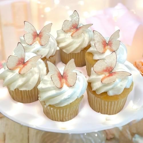 Edible Butterflies with Edible Glitter Kit - Wafer Paper Butterflies for Cakes - Cake Decorations - Cupcake Decorations - Cake Toppers (Sweet Peach)