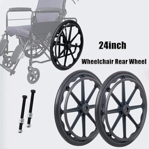 WORDFUN 2 Pcs Wheelchair Rear Wheel Replacement, 20" 22" 24" Non-Slip Solid Tires, Manual Wheelchair Accessory Rear Wheels, Non-Inflatable, Tire Replacement, Tires Wheels Assembly