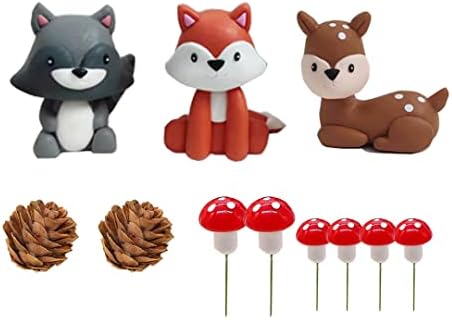 Woodland Cake Topper Fox Raccoon Deer Pine Cones Mushroom for Baby Shower Birthday
