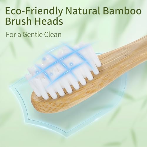 Bamboo Electric Toothbrush丨Rechargeable Electric Toothbrush with 4 Bamboo Heads, Soft Castor Oil Bristles,5 Moedes&3 Intensities, 45 Days Battery Life, IPX7 Waterproof-White