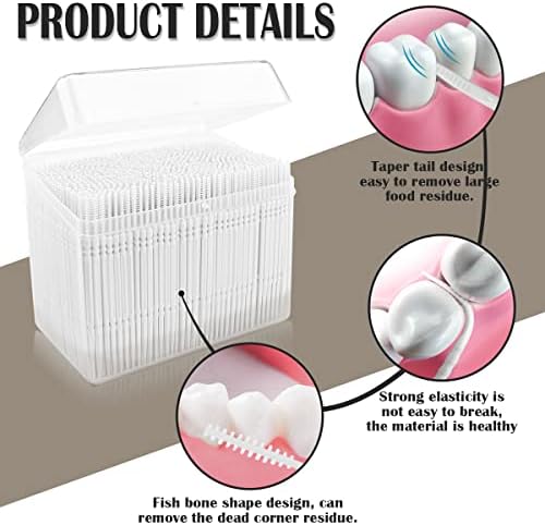 FERCAISH 1060 Pcs Disposable Double Head Dental Floss Interdental Toothpick, Plastic Brush Teeth Stick Oral Care Toothpicks Teeth Cleaning Tool (White)