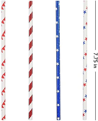 ALINK American Flag Red Blue White Paper Straws, 100 Straws for Memorial Day /4th of July, Super Bowl, Patriotic Party, Americana Themed Party Celebration