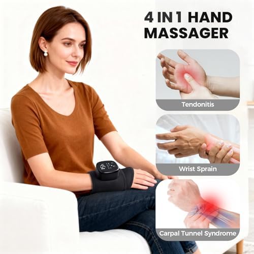4 in 1 Hand Massager for Arthritis and Carpal Tunnel, Latest Cordless Hand Massager with Four Functions, Wrist Massager for Carpal Tunnel, Good Gift for Women Men