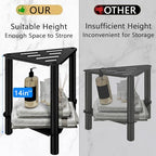VOTZAAQ Shower Foot Rest, Shower Stool for Inside Shower, Stainless Steel Waterproof Shower Stool for Shaving Legs - Corner Bathroom Bench Seat with Storage Shelf for Small Shower Spaces