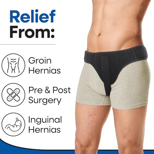 Hernia Belt for Men Inguinal Hernia Support | Groin or Lower Abdominal Truss for Women or Mens Inguinal Hernias Support Belt | With Pressure Pad Compression Fits Left or Right Groins Legs (LARGE)