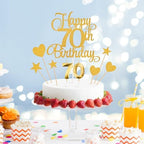 70th Birthday Cake Decorations, 70th Birthday Candles Cake Numeral Candles and Glitter Happy 70th Birthday Cake Toppers Set for Birthday Party Supplies (Gold)