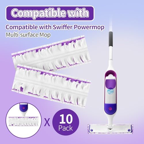 10 Pack Disposable Power Mop Pads for Swiffer Power Mop Pads, Compatible with Swiffer Power Mop Refills, Unscented Spray Replacement Floor Cleaning Refills for urface/Hardwood Floor Cleaning