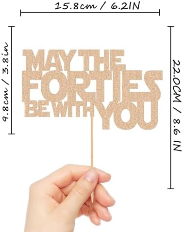 May The Forties Be With You Cake Topper - Glitter Rose Gold 40th Birthday Cake Decorations, 40th Wedding Anniversary Cake Pick (Rose Gold)