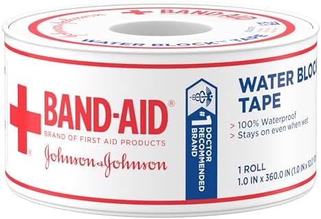 Band-Aid Brand First Aid Water Block 100% Waterproof Self-Adhesive Tape Roll for Durable Wound Care to Firmly Secure Bandages, 1 in by 10 yd