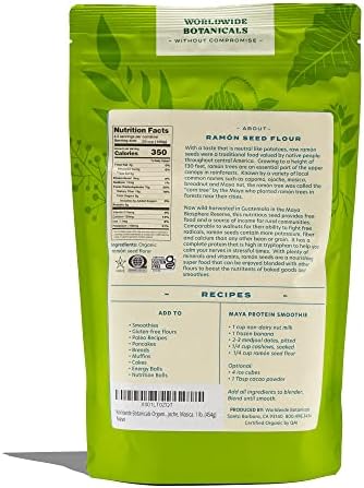 Worldwide Botanicals Organic Ramón Seed Flour – AKA Capomo, Ojoche, Maya Nut, Bread Nut, Mojo, Masica - Gluten-Free, Mayan Superfood, Rich in Potassium, Antioxidants and Calcium, Kosher, 1 Pound