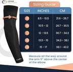 Copper Compression Arm Sleeve - Copper Infused Full Arm Brace for Forearm, Bicep, Triceps - Tennis Elbow, Basketball, Golf, Arthritis, Tendonitis, Bursitis, Post Surgery Rehab - Odor Resistant - Black - M