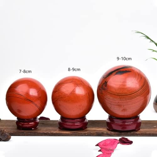 JIC Gem Red Healing Crystal Ball with Decoation Stand - Red Jasper Gemstone Sphere for Fengshui, Meditation & Energy Reiki (90-100mm)