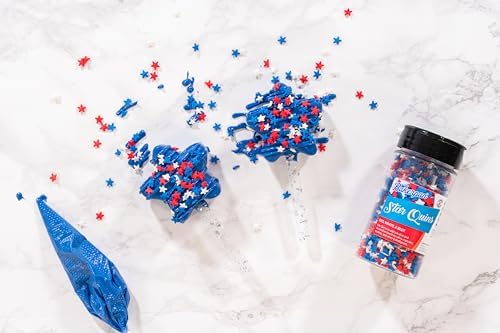 Bakerpan July 4th Sprinkles for Cake Decorating - Star Confetti 4 Ounces - Independence Day Red, White & Blue Edible Confetti Sprinkles for Cupcakes, Ice Cream, Cookies, Cakes (Made in USA)