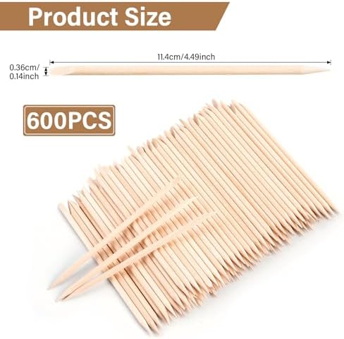 EWVVSS 600 Pcs 4.5 Inch Orange Sticks for Nails Double Sided Multi-Use Wooden Cuticle Pusher Sticks Manicure Pedicure Tool Cuticle Sticks or Eyebrow Waxing Sticks for Facial Hair Removal