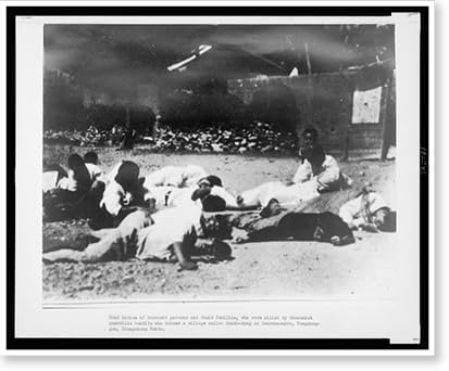 Historic Framed Print, Dead bodies of innocent persons and their families, who were killed by communist guerrilla bandits who raided a village called Samdo-dong in Sanchon-myon, Yongdon-gun, Chungchong Pukto, 17-7/8" x 21-7/8"