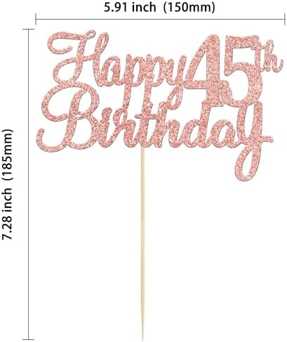Gyufise 1Pc Happy 45th Birthday Cake Topper Glitter 45th Birthday Cake Pick Cheers to 45 Years Old Forty five Fabulous Cake Decorations for 45th Birthday Theme Party Supplies Rose Gold