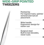 GERMANIKURE Professional Wide Grip Pointed Tweezers - FINOX Stainless Steel Sharp Professional Tweezers in Leather Case - Easy to Use - Ethically Made in Solingen Germany -4405