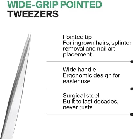 GERMANIKURE Professional Wide Grip Pointed Tweezers - FINOX Stainless Steel Sharp Professional Tweezers in Leather Case - Easy to Use - Ethically Made in Solingen Germany -4405