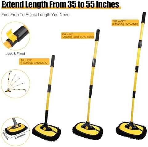Car Wash Brush with Long Handle, 55 inch Car Wash Mop Car Wash Kit Mitt Retractable Bent Pole Car Wash Brush for Cars RV Truck Boat