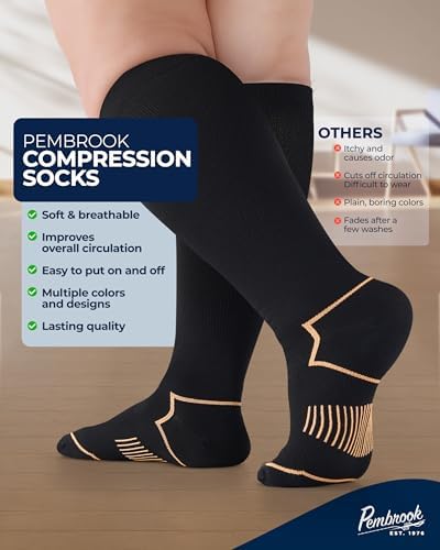 Pembrook Plus Size Compression Socks for Women Wide Calf - 3 Pairs, 20-30mmHg Extra Wide Calf Compression Socks, Up to 4XL