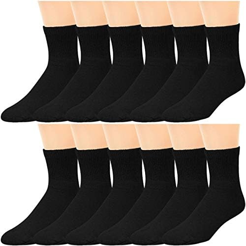 Falari 12-Pack Diabetic Socks Quarter Ankle Unisex Physicians Approved Socks (10-13, Black)