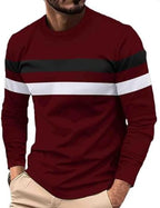 Men's Long Sleeve Tee Shirts Color Block Striped Tee Pullover Casual Round Neck Basic Shirts Fitness Sports Tops