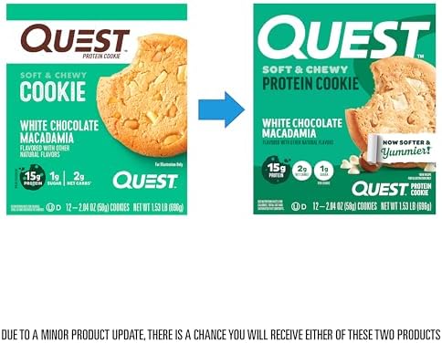 Quest Nutrition White Chocolate Macadamia Protein Cookie, 15g Protein, 1g Sugar, 2g Net Carbs, Keto Friendly, High Protein, Low Carb; 12 Count