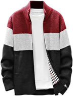 Men's Cardigan Sweaters Knitted Full Zip Collared Regular Fit Jacket Casual Color Block Baggy Winter Warm Coat