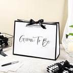 Loveinside 13" Large Groom Shower Gift Bag, White & Black Groom To Be Elegant Script Design Gift Bag with Bow Ribbon for Shower, Engagement, Bachelor Party, Wedding, 13" x 5" x 10", 1 Pcs