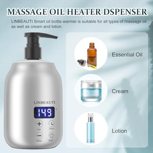 Massage Oil Warmer with Two Oil Bottle Dispenser, Lotion Bottle Warmer, Smart Touch Key Electric Warm Lotion Dispenser, Lube Gel Cream Warmer for Home Pro Salon Spa Massage