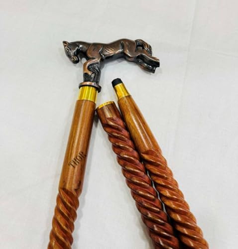 Handmade Solid Brass Head Handle Vintage Style Antique Wooden Walking Stick Cane Gift (3 Fold Wooden Walking Cane)