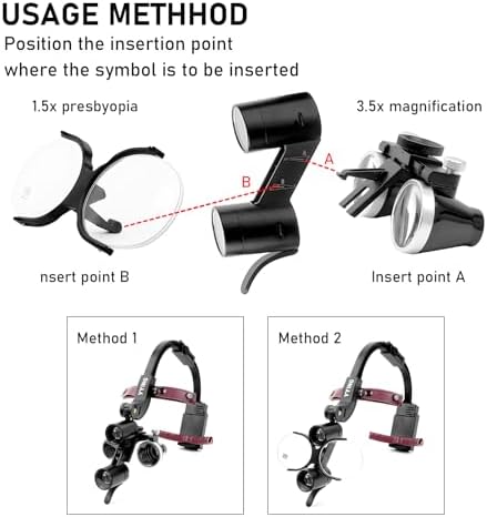 Dental Loupes with Light 3.5X420mm Magnifying Glass, Binoculars Angle Adjustable Head Loupes with LED Light, Aluminum Box Black