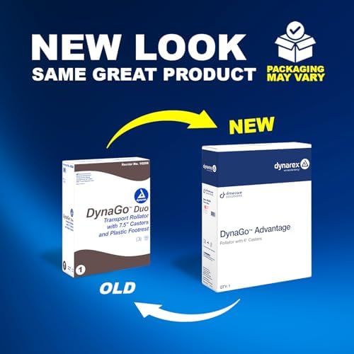 Dynarex DynaGo Duo Transport 4 Wheel Rollator is a Stand-Up Rolling Walker and a Seated Transport Wheelchair, with Fold-Down Footrests and a Weight Capacity of 300 pounds, Red Frame, 1 Rollator