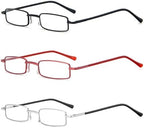 REAVEE 3 Pack Slim Pen Reading Glasses Small Tube Stylish Readers for Women Men Spring Hinged with Portable Clip Case, Black Red Silver 2.75