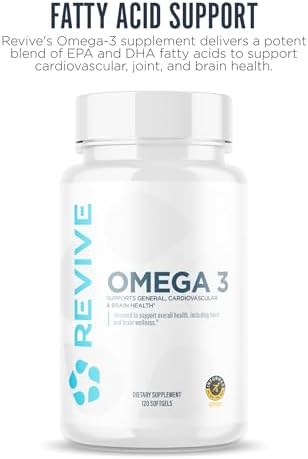 Revive MD Omega 3 Fish Oil Supplements for Men & Women – Softgels with EPA & DHA Fatty Acids for Healthy Skin & Joints, Heart & Brain Support – Vegan-Friendly, Gluten-Free (120 Softgels)
