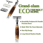 Grandslam Double Edge Safety Razor + 10 Blades Safety Razor with Handmade Long Natural Bamboo Handle Eco Friendly Safety Razors for Women/Men Ladies Shaver