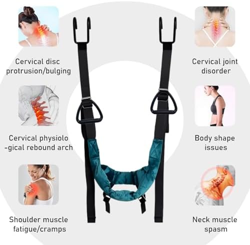 Cervical Neck Traction Device Over Door for Home Use Portable Neck Stretcher Hammock Decompression Home Physical Therapy (Blue)