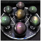 Seven Star Chakra Group Natural Colored Eye Obsidian Healing Quartz Crystal Sphere Ball Statue Figurine with Clear Glass Crystal Stand (Rainbow Obisdian)