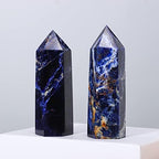 Runyangshi Large Sodalite Natural Healing Crystal Wand 4.72"-5" Blue-Veins Stone Quartz Tower 6 Faceted Single Point Crystals Prism Wand for Meditation Reiki Chakra Therapy Home Decor Gift