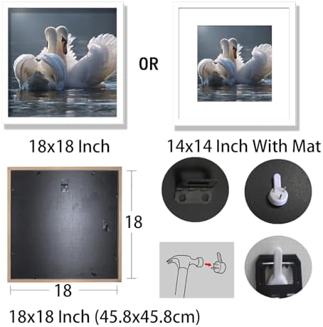 18x18 Picture Frame White Solid Wood for Mat 14x14 Wall Mounting Square Poster Frames