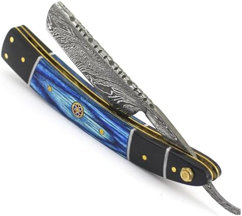 Damascus Straight Razor - Custom Shaving Blade for men - Damascus Steel Barber Approved - Straight Edge Razor For Men - Mens Shaving Razor Kit -Travel Case - Best Gift Set For Him