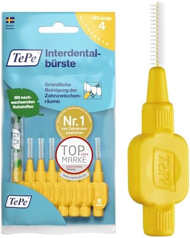 TePe Original Yellow Interdental Brush (ISO Size 4 0.7 mm)/for Easy and Thorough Cleaning of interdental Spaces/ 1 interdental Brush