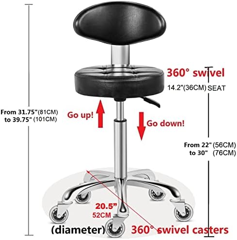 Kaleurrier Swivel Stool Chair Adjustable Height,Heavy Duty Hydraulic Rolling Metal Stool for Kitchen,Salon,Bar,Office,Massage (with Back Rest) (Black)