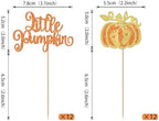 Rsstarxi 24 Pack Little Pumpkin Cupcake Toppers Little Pumpkin Baby Shower Decorations Glitter Pumpkin Birthday Cupcake Picks for Pumpkin Fall Baby Shower Party Cake Decorations Orange